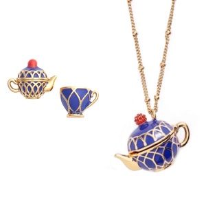 KATE SPADE • Tea Time Locket Necklace Teacup Earrings Set